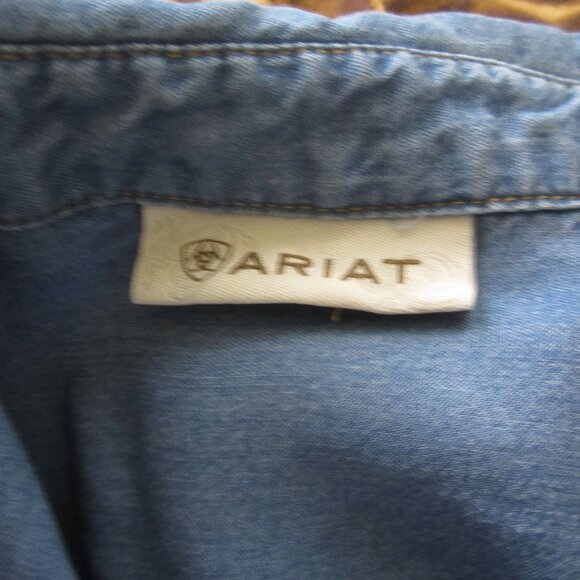 Ariat Women's Size 2X Blue Chambray Dress Button Western 100% Tencel - Picture 10 of 12